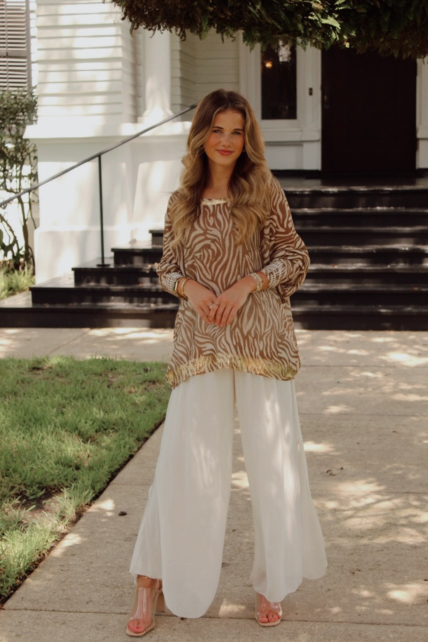 Zebra Sparkle Mesh Sweater