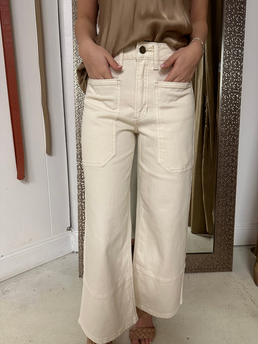Cream Wide Leg Crop
