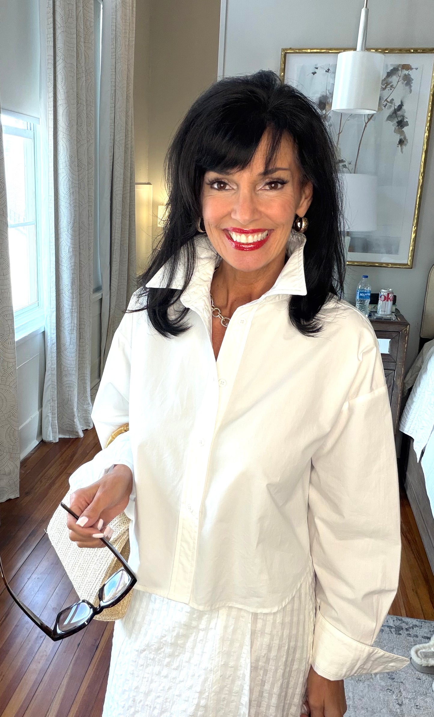Crisp White Cropped Button Up