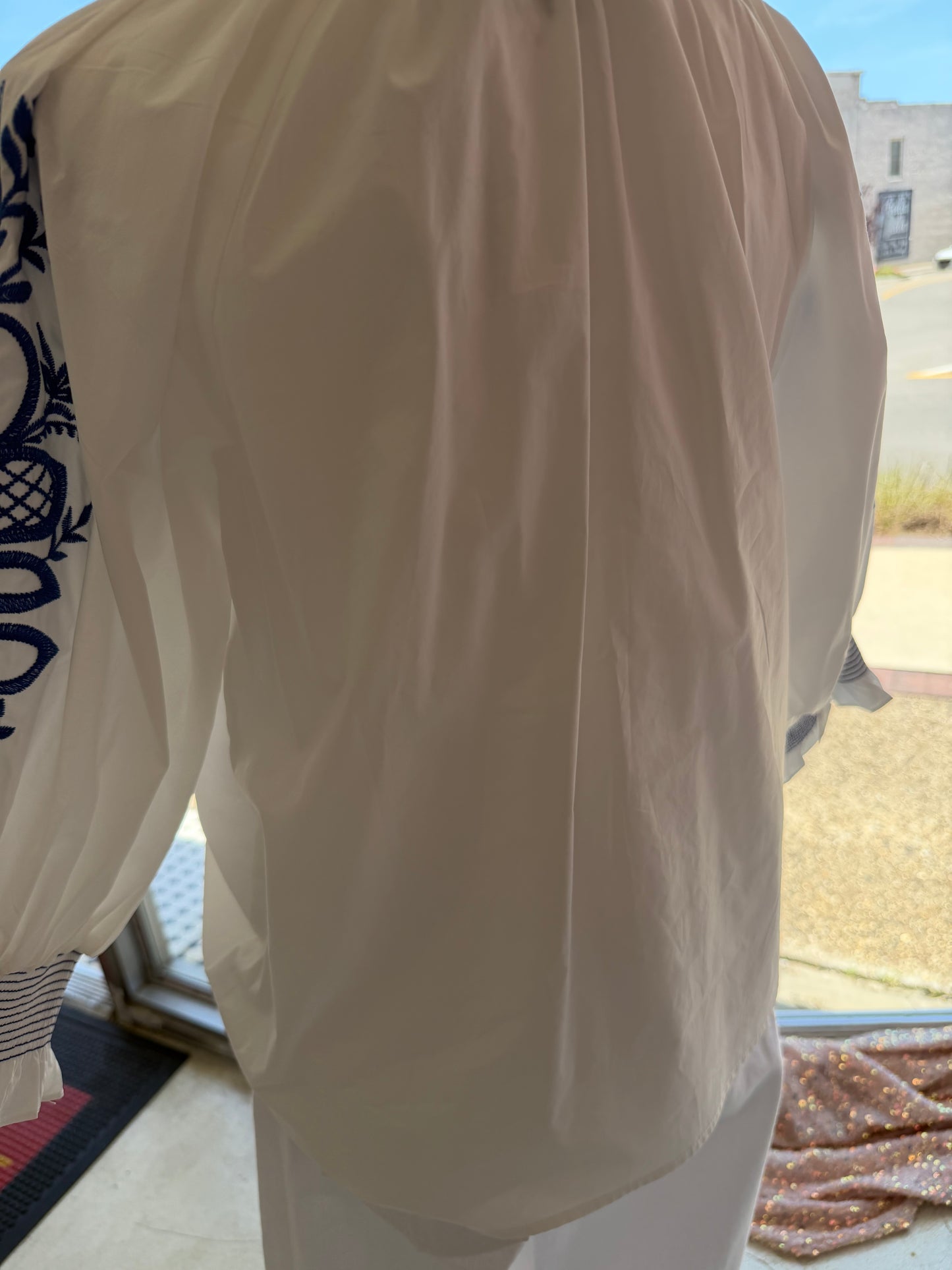 The Santorini Breeze Embroidered Top