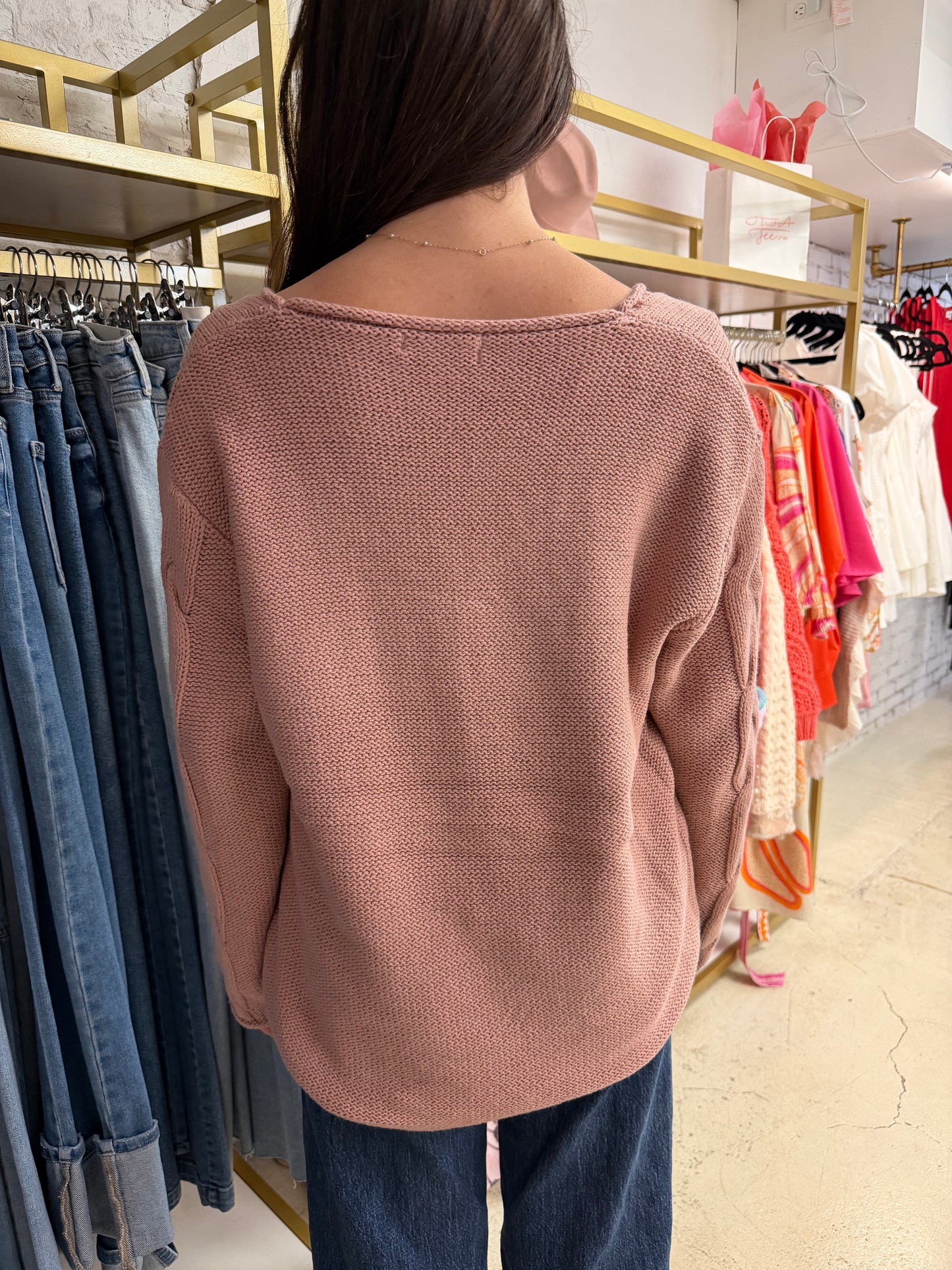 Blushing Cable Knit Sweater