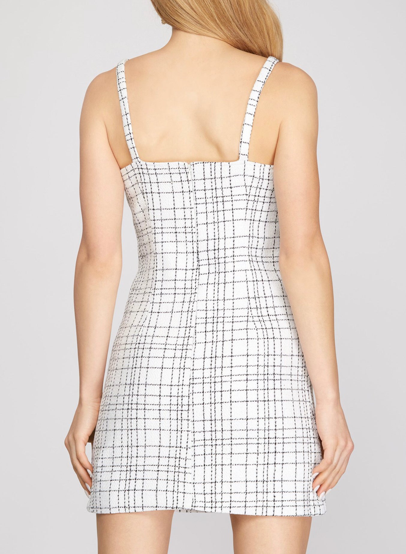 White/Black Tweed Cami Woven Dress