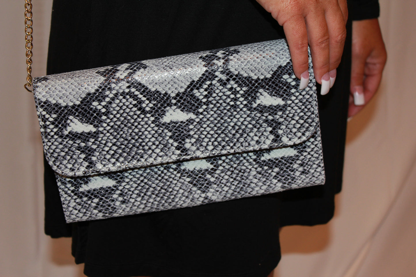 Italian Leather Print Cross Body Clutch