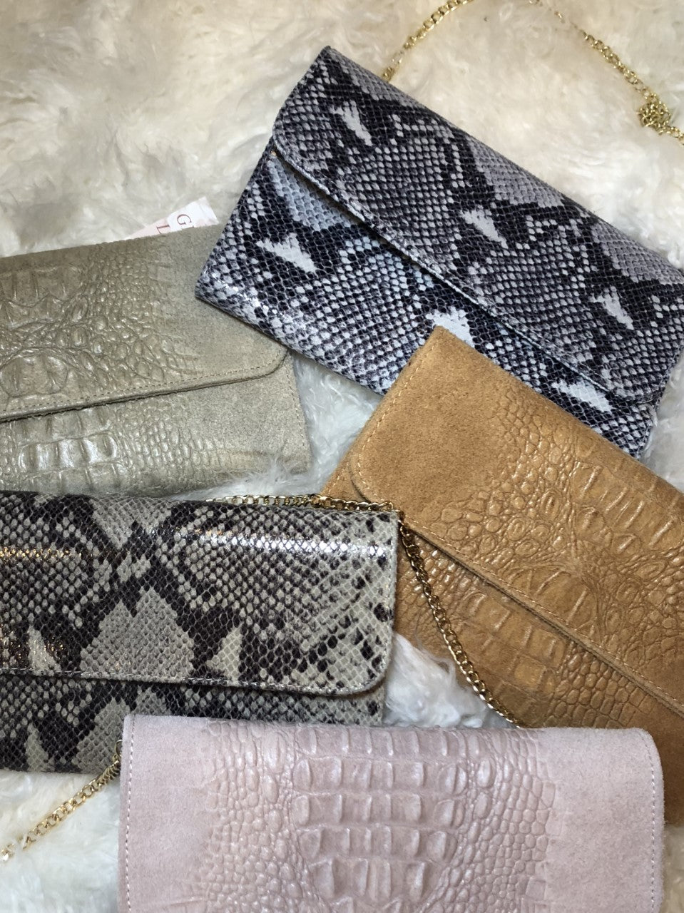 Italian Leather Print Cross Body Clutch
