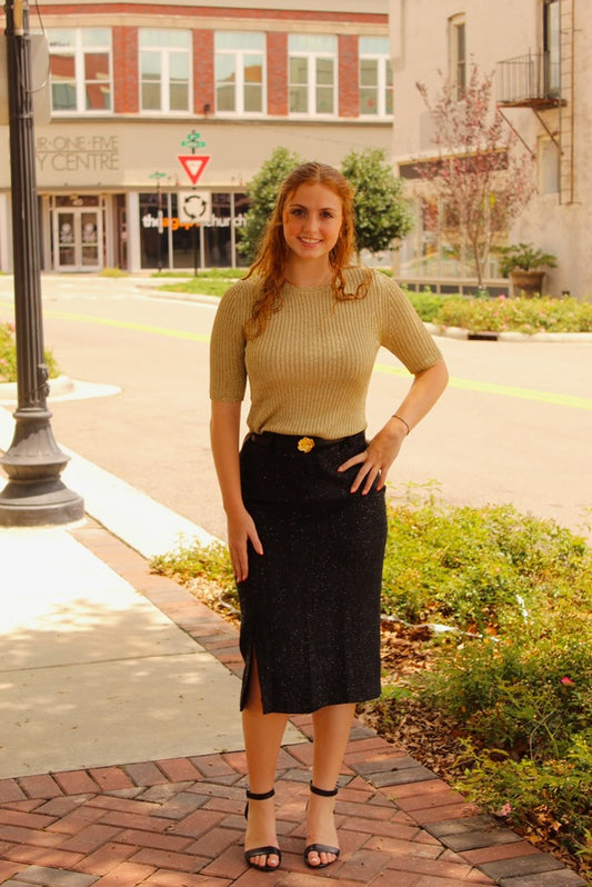 Black Sequin Tweed Skirt