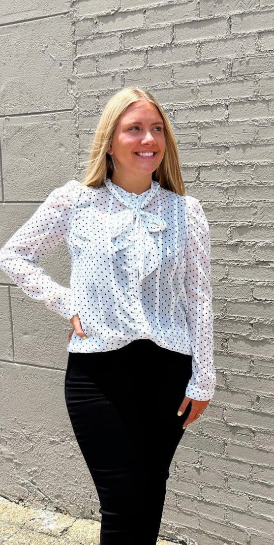 Polka Dot Lurex Tie Neck Top