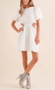 White W/Metallic Waist Cutout Dress