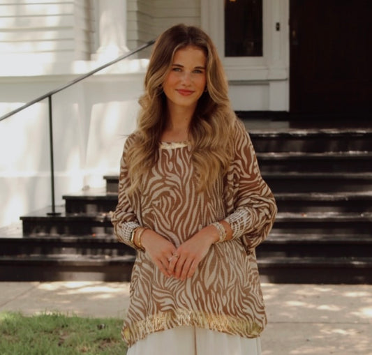 Zebra Sparkle Mesh Sweater