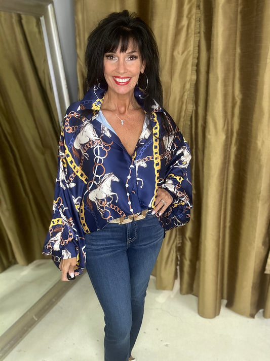 Equestrian Elegance Print Top