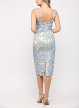 Load image into Gallery viewer, Beautiful Blue Floral Jacquard Midi Dress