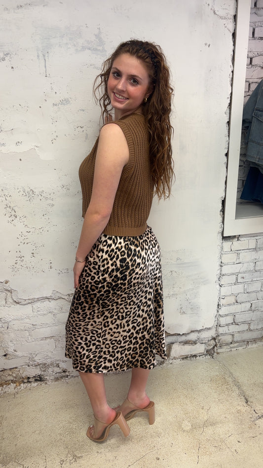 Leopard Satin Skirt