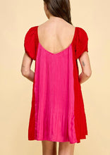 Load image into Gallery viewer, Pink &amp; Red Blocked &amp; Pleated Dress