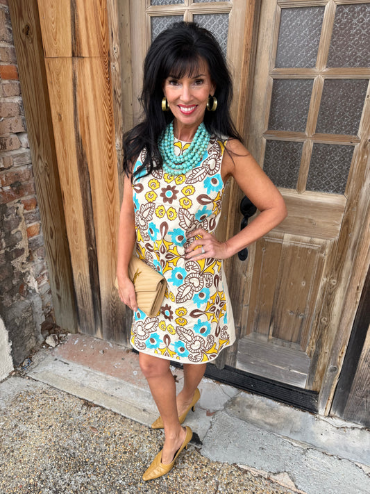 Golden Garden Shift Dress