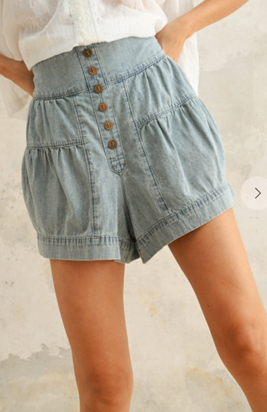 Tiered Denim Shorts