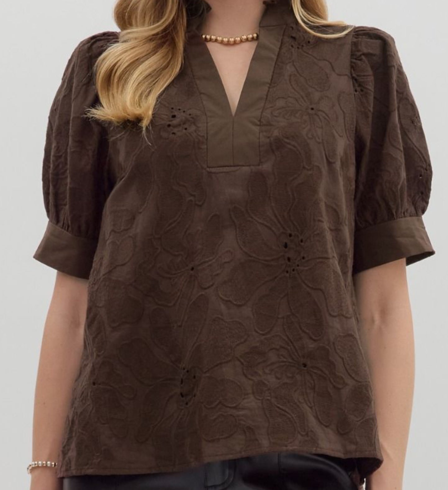 Embroidered in Brown Top