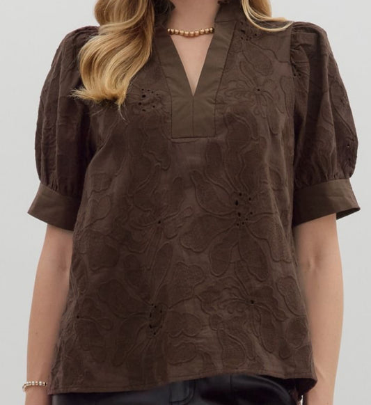 Embroidered in Brown Top