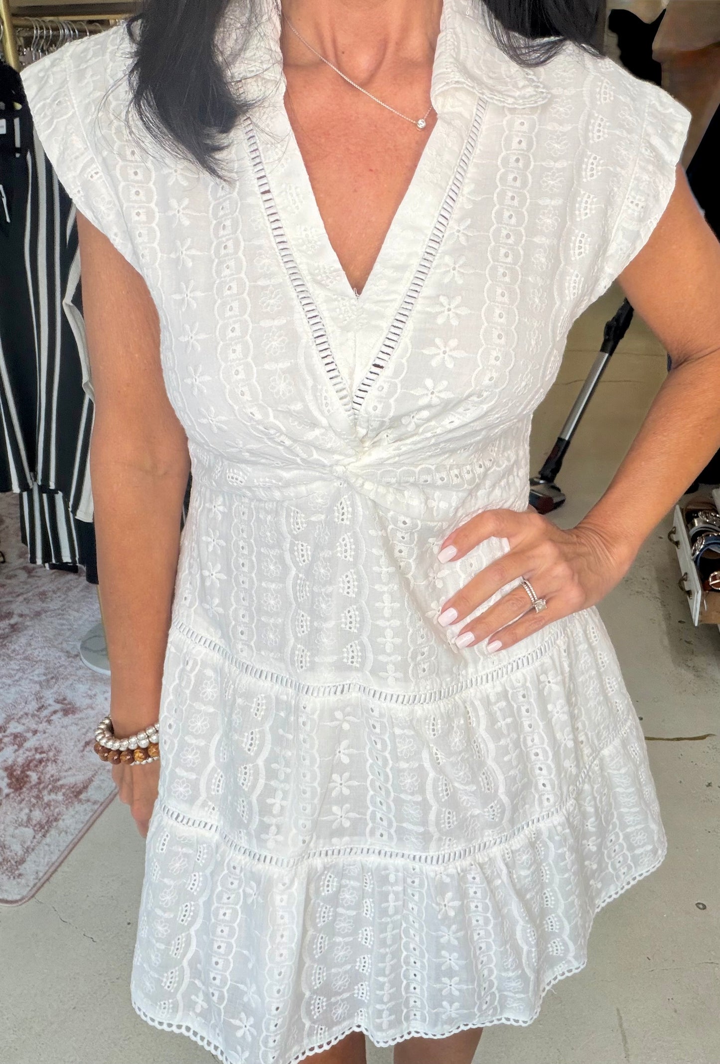White Eyelet Twist Top