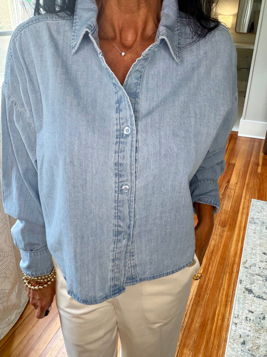 Classic Denim Cropped Button Up