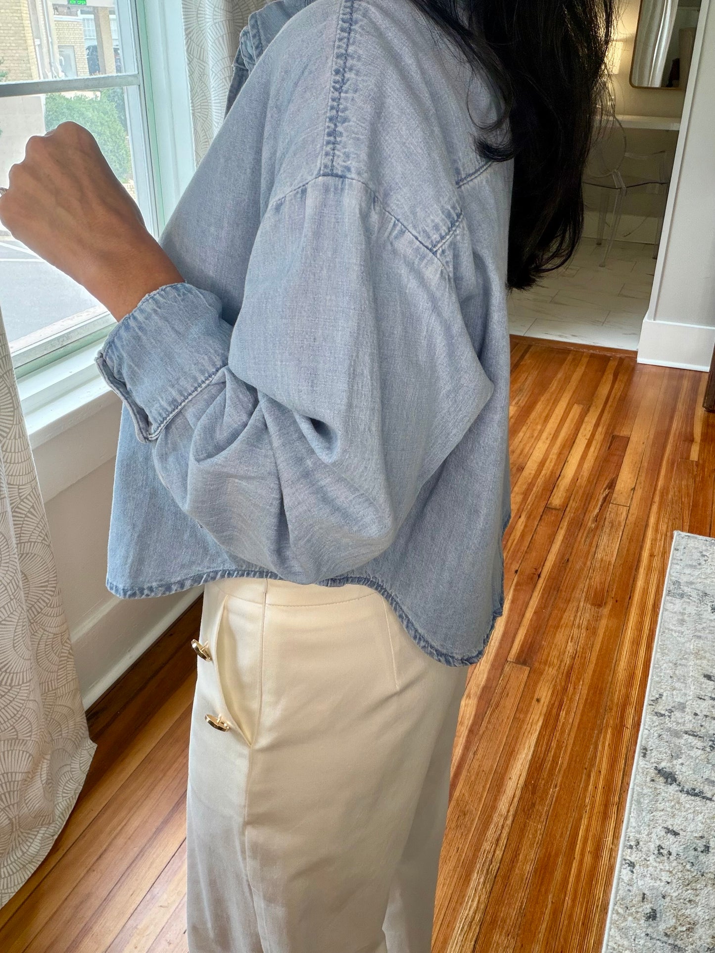 Classic Denim Cropped Button Up