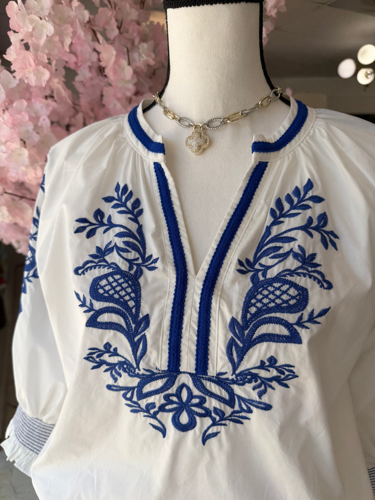 The Santorini Breeze Embroidered Top