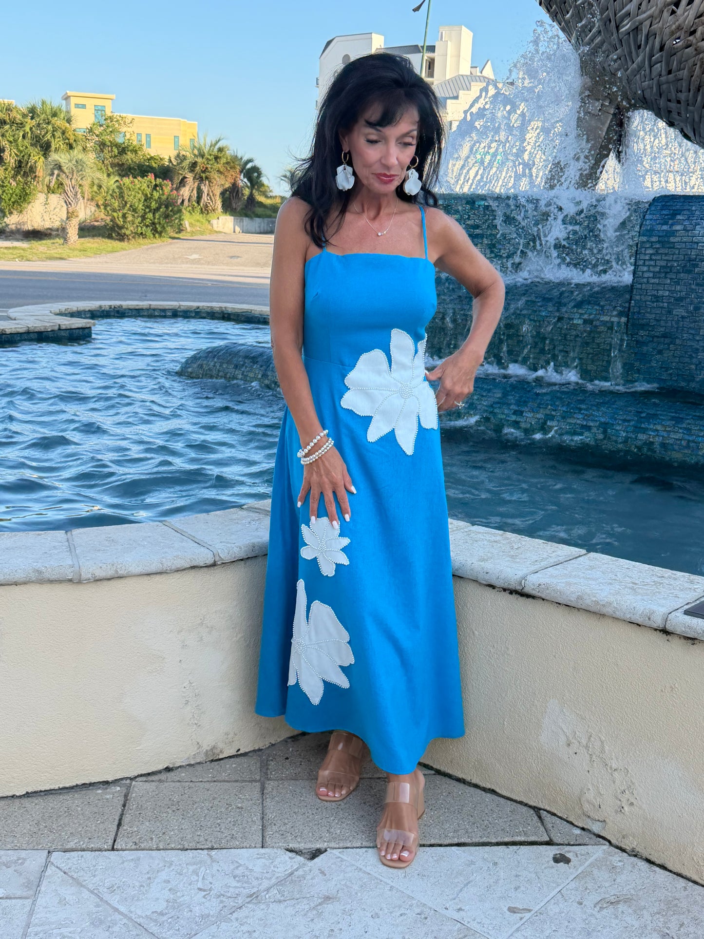 Blue Hawaiian Floral Dress