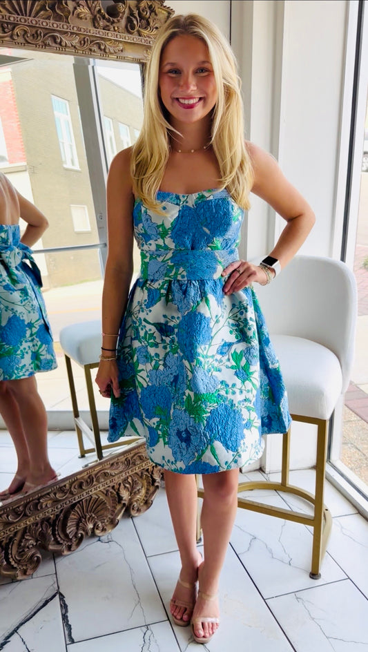 The Blue Garden Strapless Dress