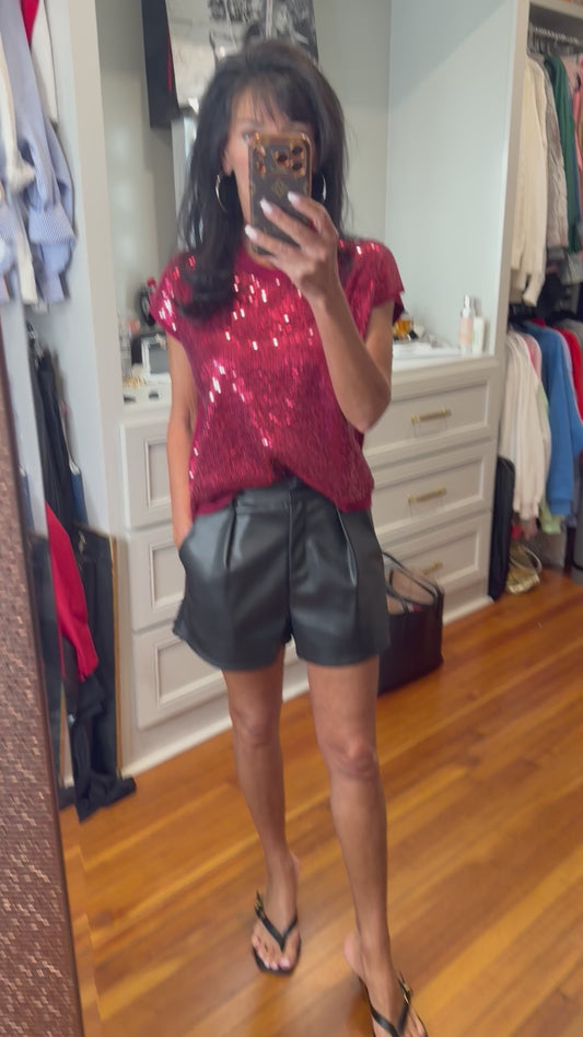 Crimson Sparkle Sequin Top