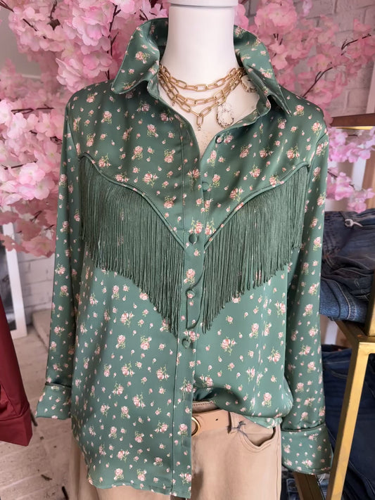 Boho Floral Fringe Top