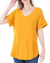 Load image into Gallery viewer, Short Sleeve Cuffed V Neck