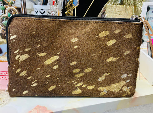 Brown & Gold Cowhide Wristlet