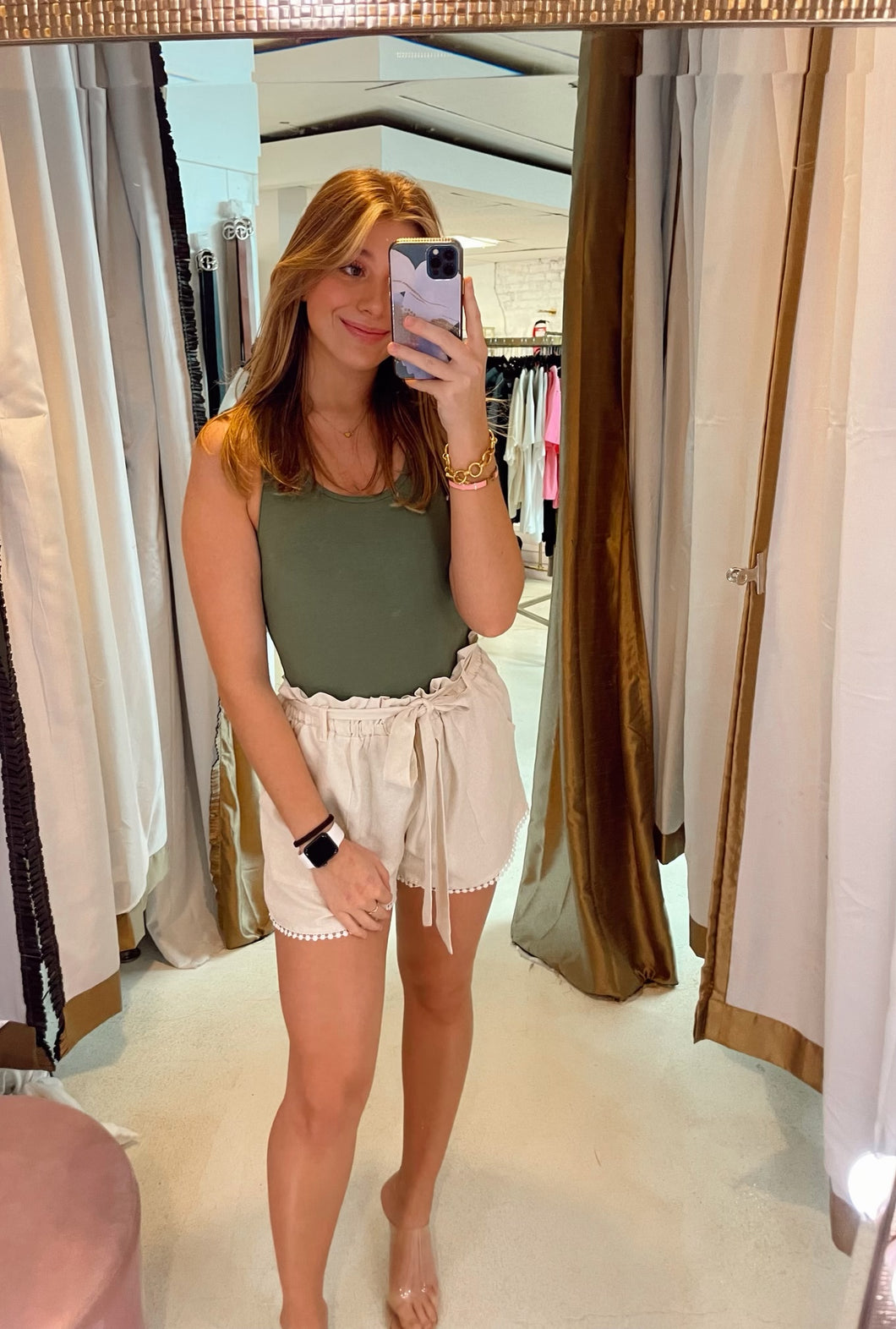Natural Linen Fringed Tie Waist Short