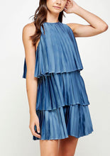 Load image into Gallery viewer, Deep Blue Pleated Satin Halter Dress