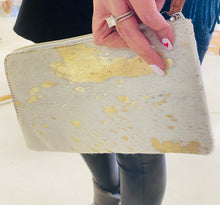 Load image into Gallery viewer, Gold &amp; Silver Cowhide Wristlet