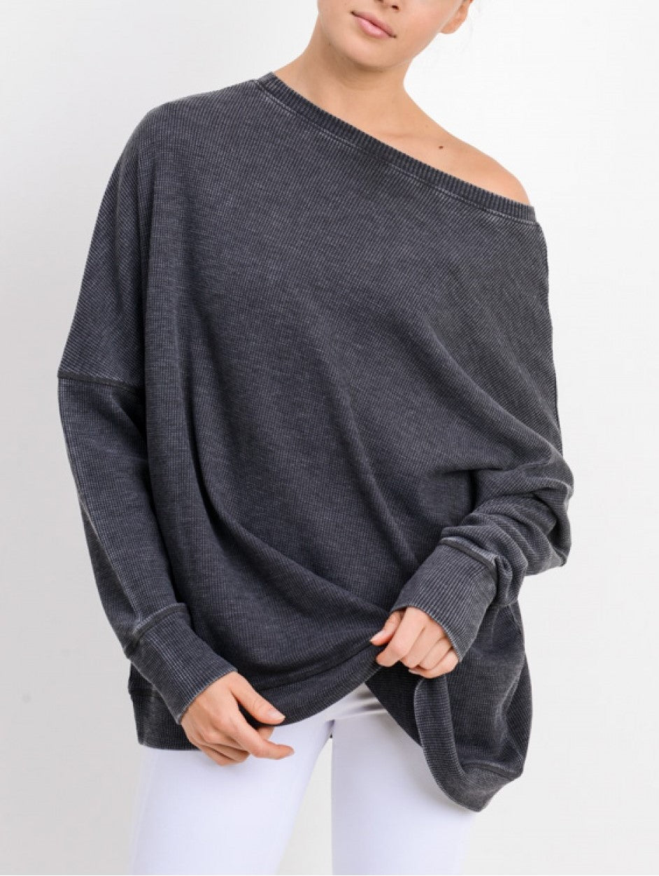 Casual Waffle Ribbed Pullover